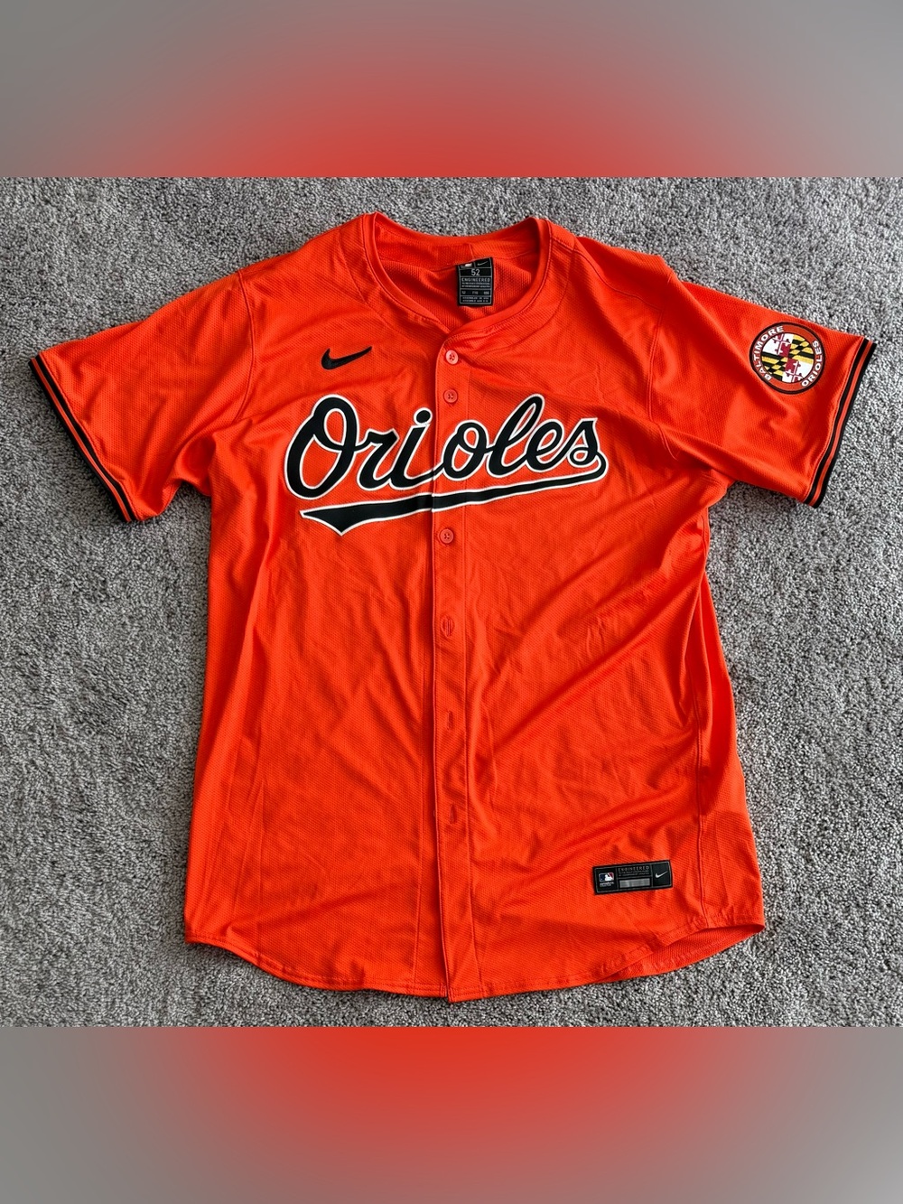 Nike Authentic MLB Baltimore Orioles Vapor Elite Alternate Orange Jersey Size 52